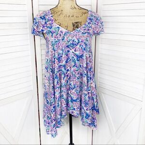 Matilda Jane In The Maze Floral Paisley Flutter Sleeve Tunic Top Blue Pink Small